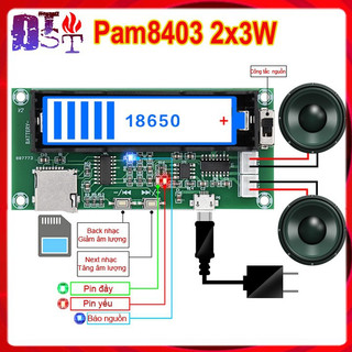 Mạch khuếch đại âm thanh bluetooth - usb - thẻ nhớ 2*3w pam8403 tích hợp đế pin 18650 - a150