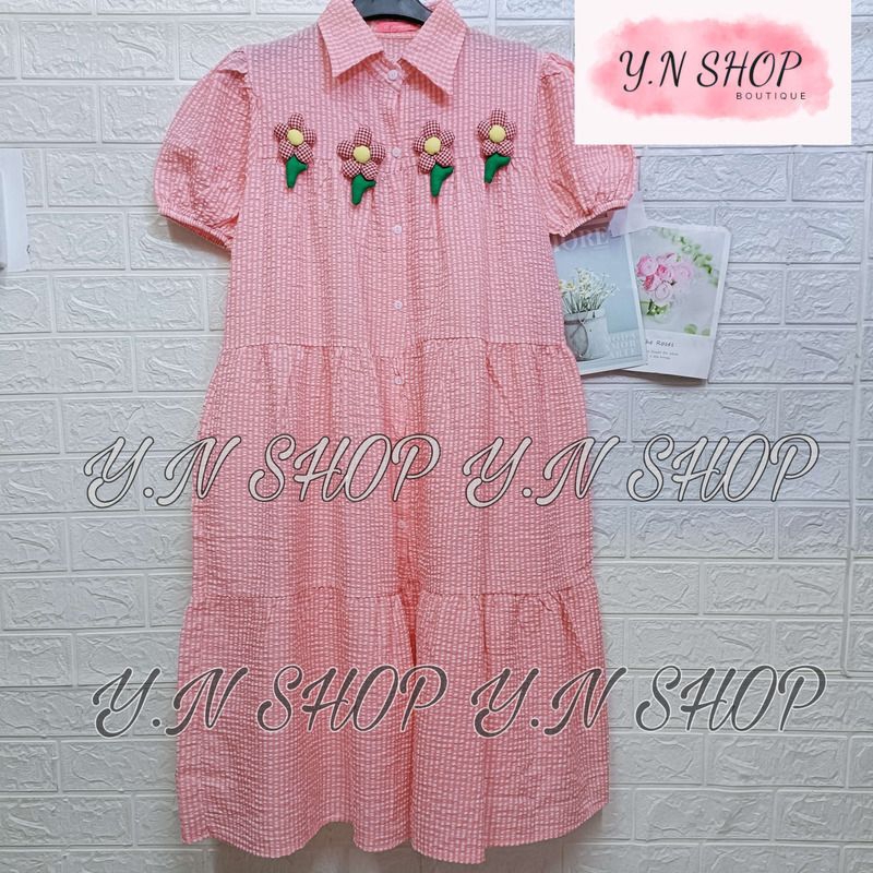 A55 ĐẦM BABYDOLL CARO ĐŨI XỐP DÁNG DÀI ĐÍNH HOA