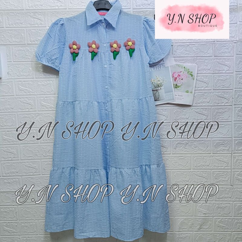 A55 ĐẦM BABYDOLL CARO ĐŨI XỐP DÁNG DÀI ĐÍNH HOA