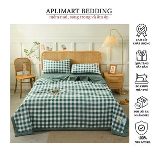 Bộ Chăn Ga Gối Cotton Tici Kẻ Chăn Chần Mềm Mịn Full Size Ga Giường