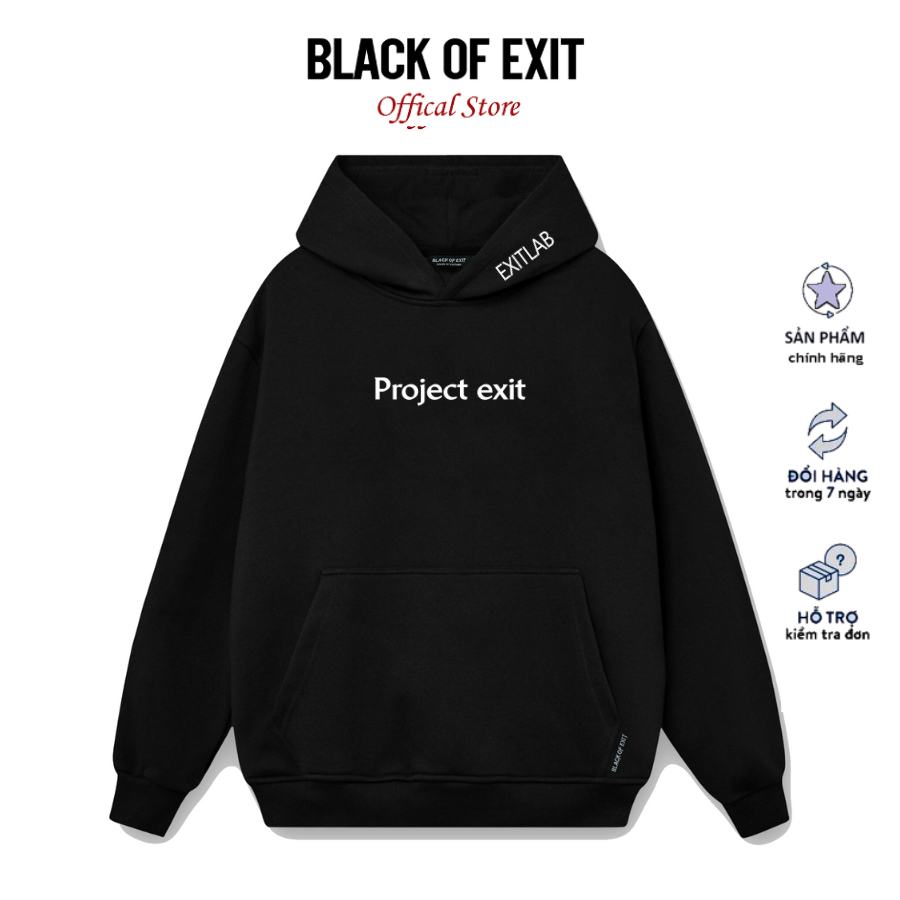 Áo hoodie nỉ bông BLACK OF EXIT Project Lab nam nữ form rộng thu đông Local Brand
