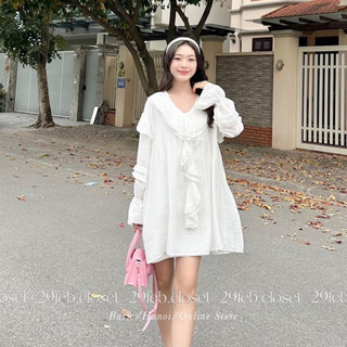 Váy babydoll cổ bèo dài chất tơ xịn ZiniStore