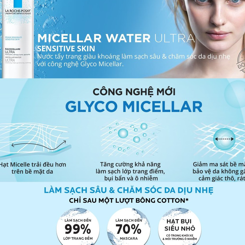 Nước tẩy trang La Roche-Posay Micellar Water cho da nhạy cảm, da dầu 400ml/50ml