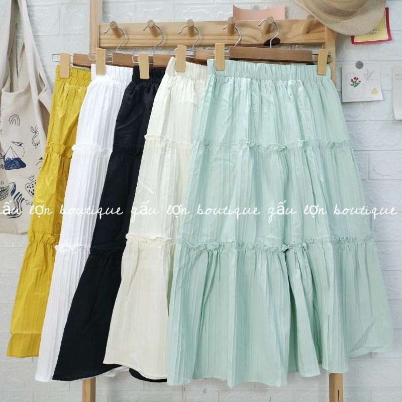 Chân váy midi 3 tầng bèo nhún ulzzang