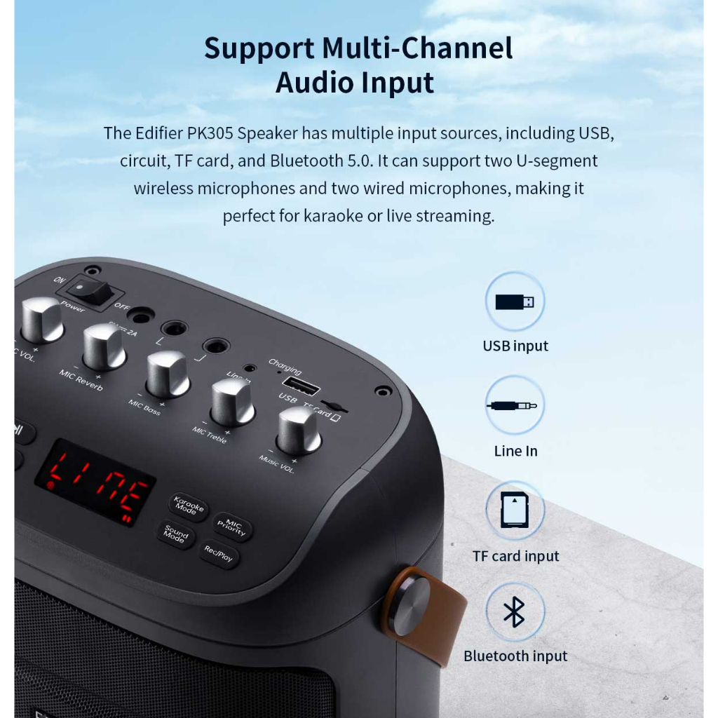 Loa xách tay Karaoke Bluetooth V5.0 EDIFIER PK305 - Công nghệ vang reverb hay như ca sĩ -  Pin 6000mAh