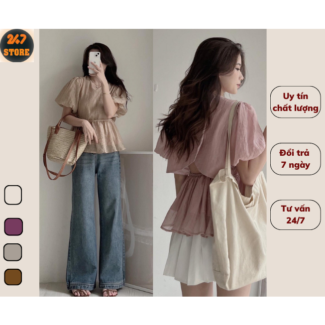 Áo tơ ly tay bồng catout lưng 247store - Aotolyvatlung860