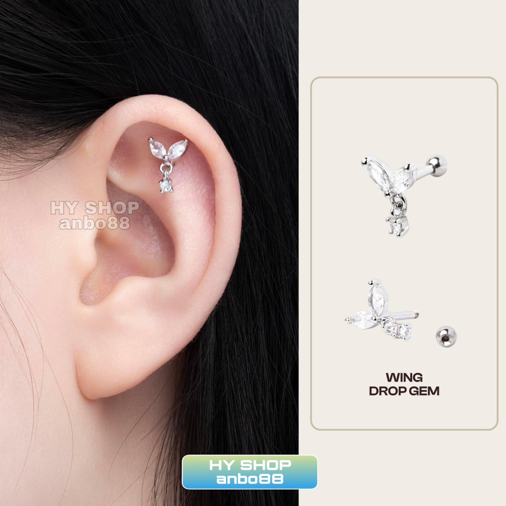 khuyên tai cao cấp đính đá cánh hoa bông tai không gỉ