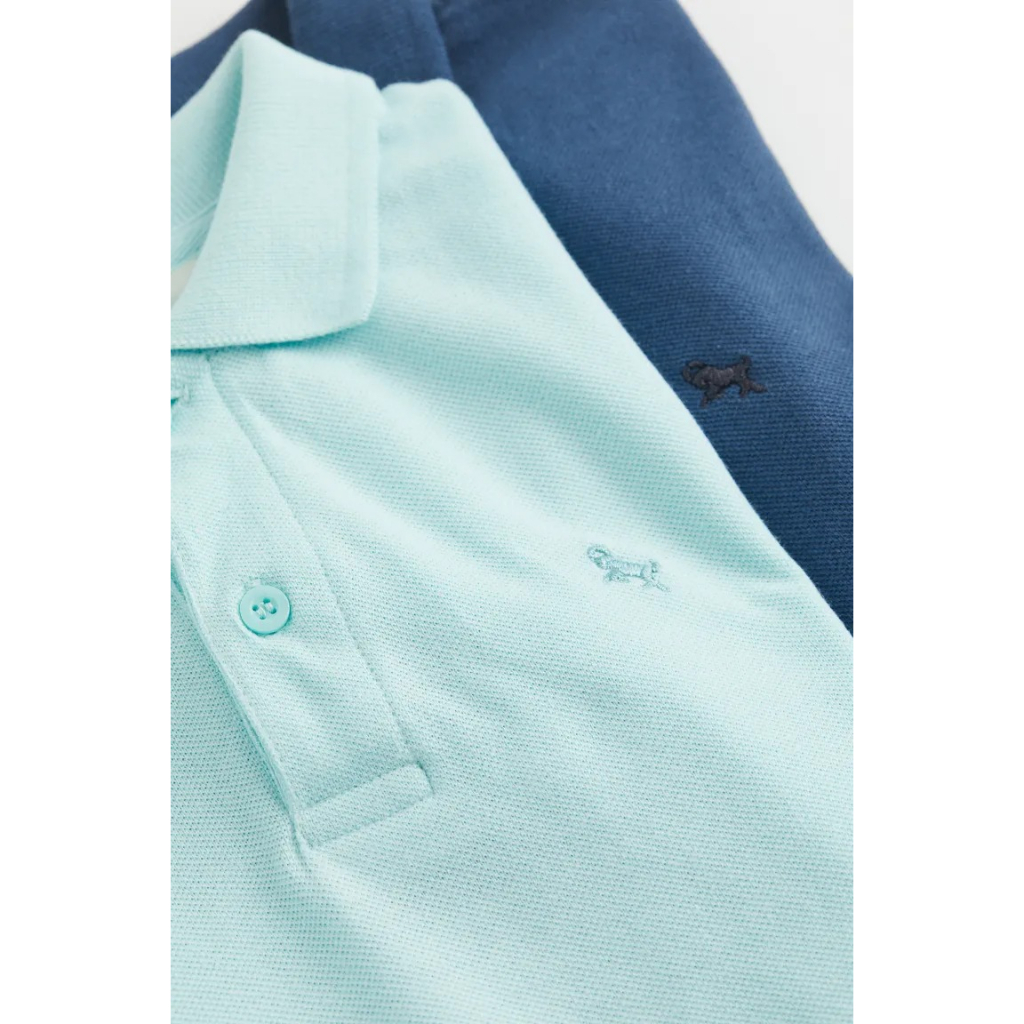 Set 2 áo polo xanh trắng 1031731001 HM H&M_hàng chính hãng authentic