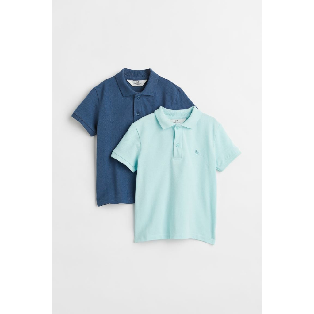 Set 2 áo polo xanh trắng 1031731001 HM H&M_hàng chính hãng authentic