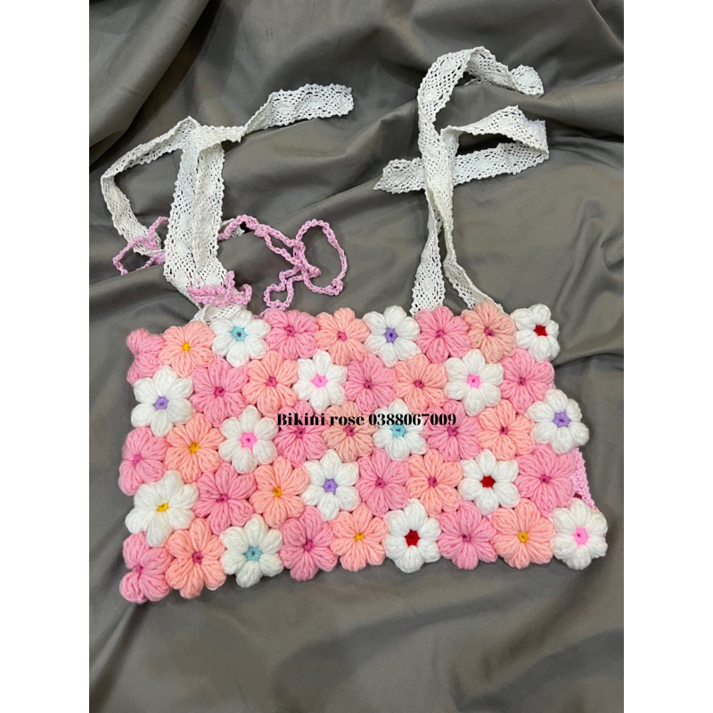 ÁO LEN MÓC GHÉP HOA NHIỀU MÀU, CÓ ÁO XOÀI