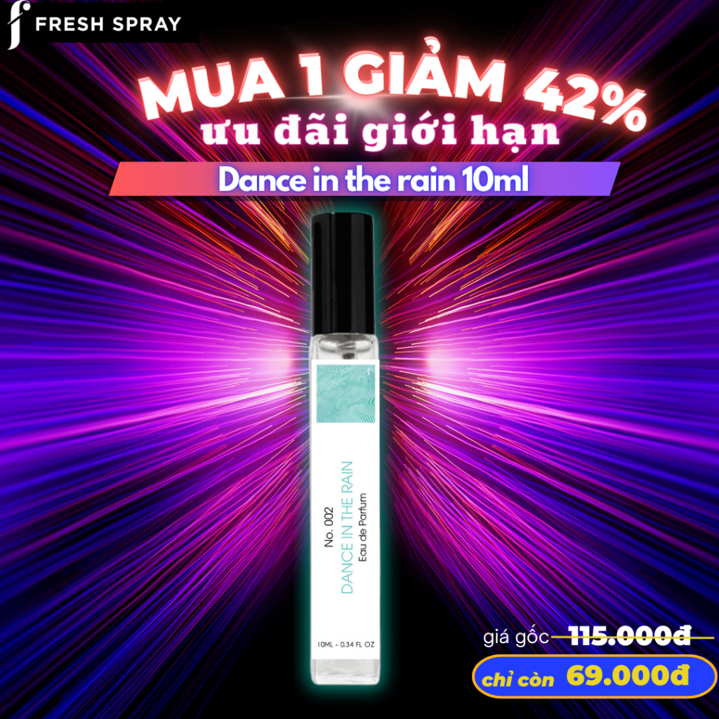 Nước Hoa F Fresh Spray, Dance In The Rain No.002 Hương Hoa Và Cỏ Cây Tinh Tế, Ngọt Ngào, Nhẹ Nhàng, Mini Size 10ML