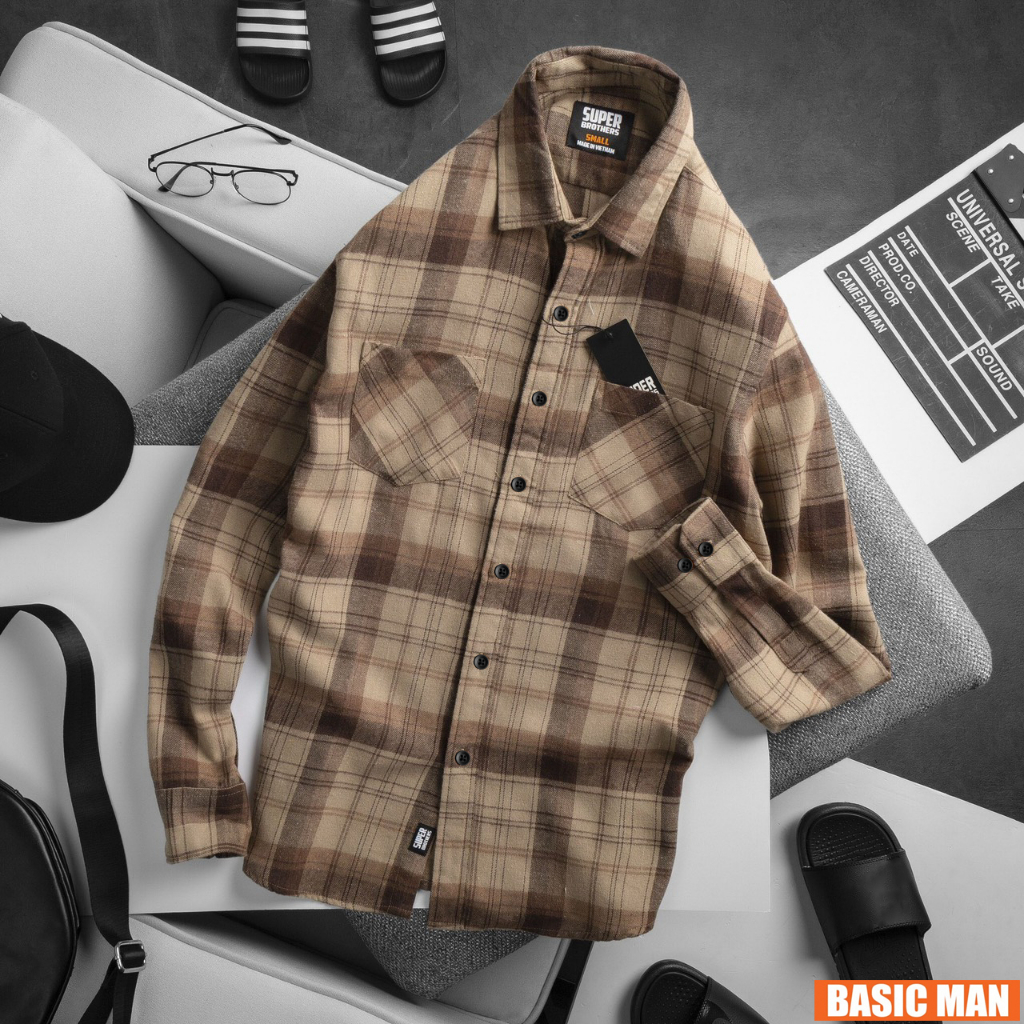 Áo Sơ Mi Nam Flannel Super Bros - Hàng Unisex Cao Cấp - Chất Liệu Mềm Mại - Form Slim Fit Tôn Dáng