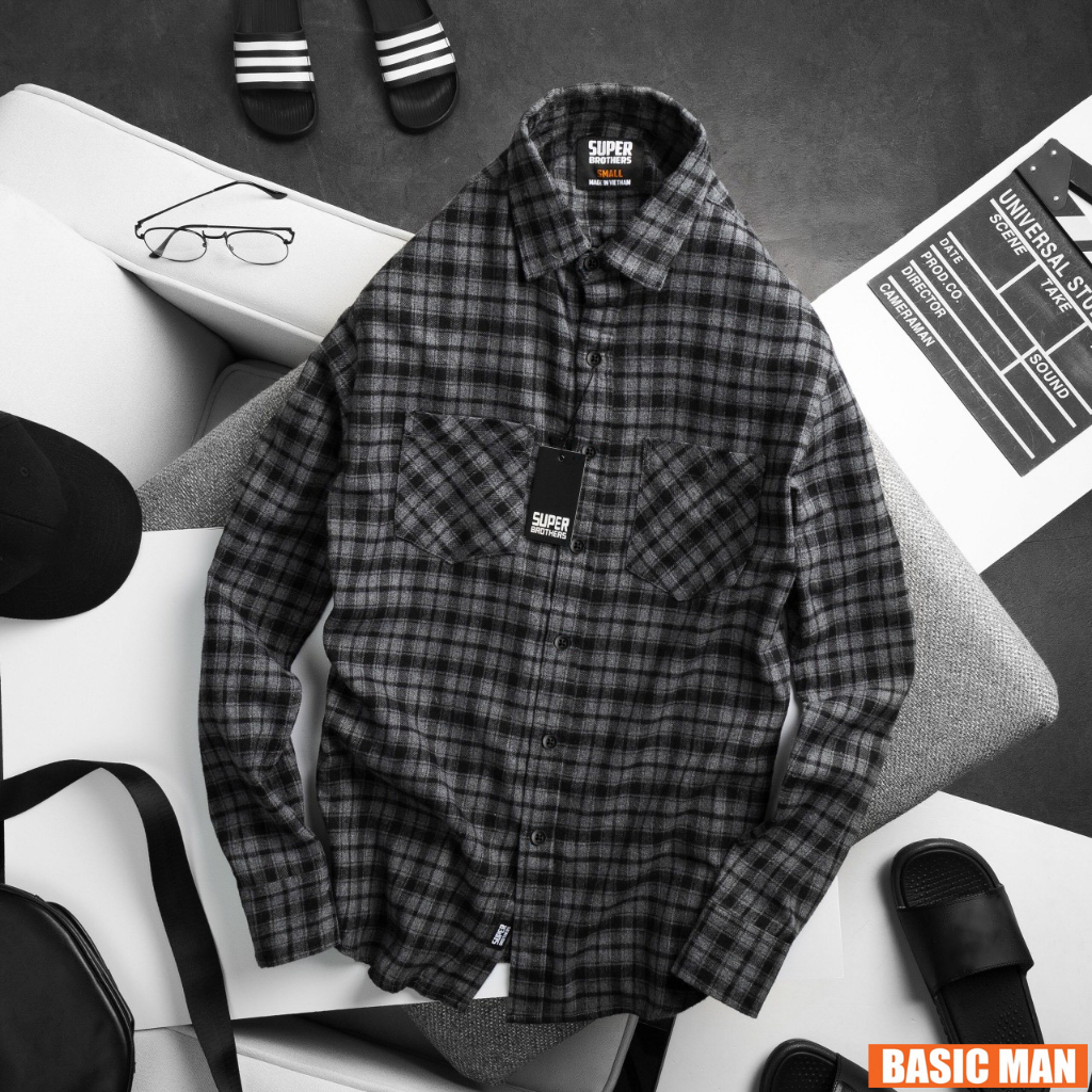 Áo Sơ Mi Nam Flannel Super Bros - Hàng Unisex Cao Cấp - Chất Liệu Mềm Mại - Form Slim Fit Tôn Dáng