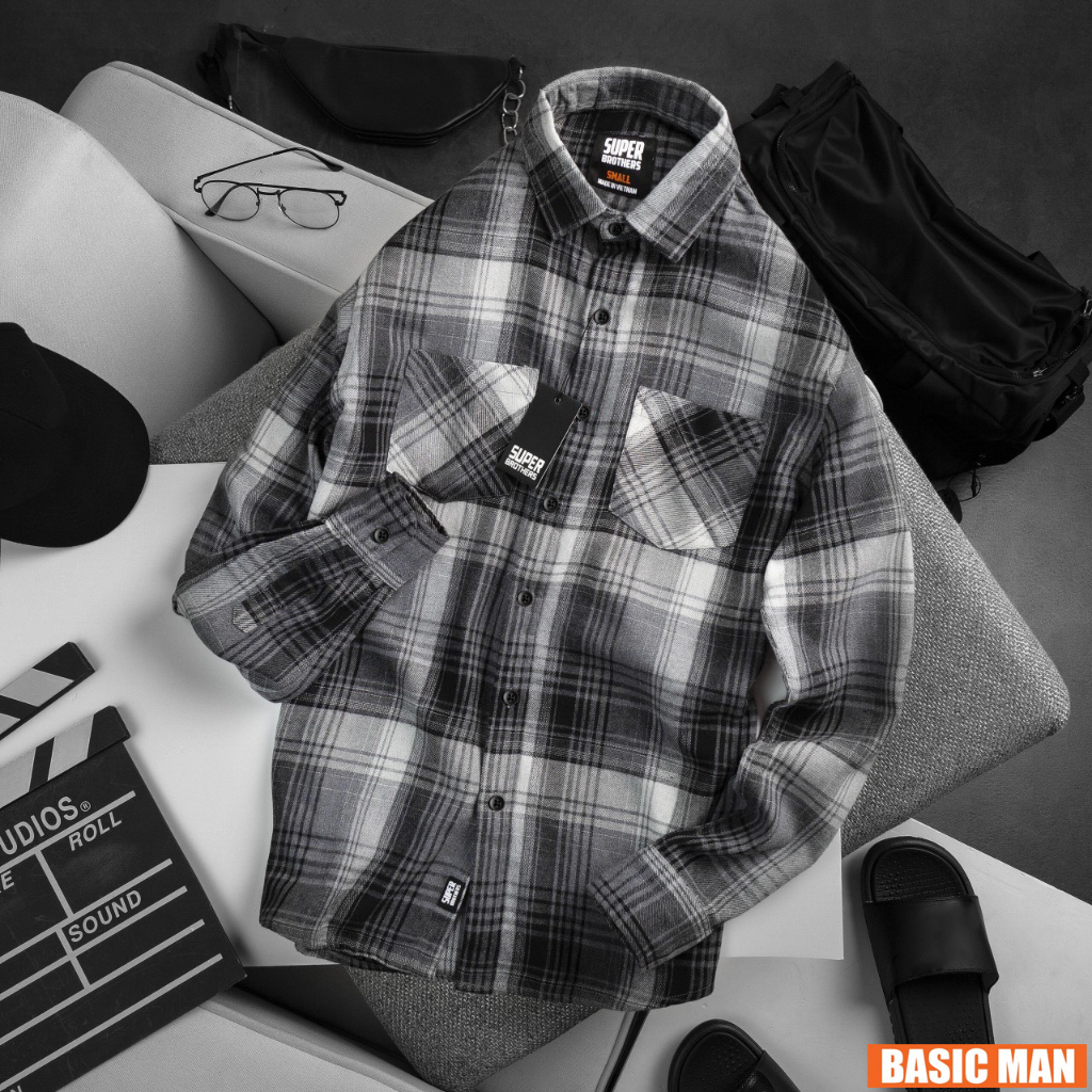 Áo Sơ Mi Nam Flannel Super Bros - Hàng Unisex Cao Cấp - Chất Liệu Mềm Mại - Form Slim Fit Tôn Dáng