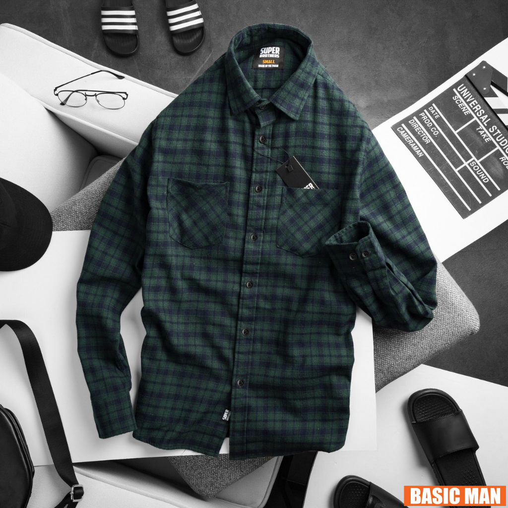 Áo Sơ Mi Nam Flannel Super Bros - Hàng Unisex Cao Cấp - Chất Liệu Mềm Mại - Form Slim Fit Tôn Dáng