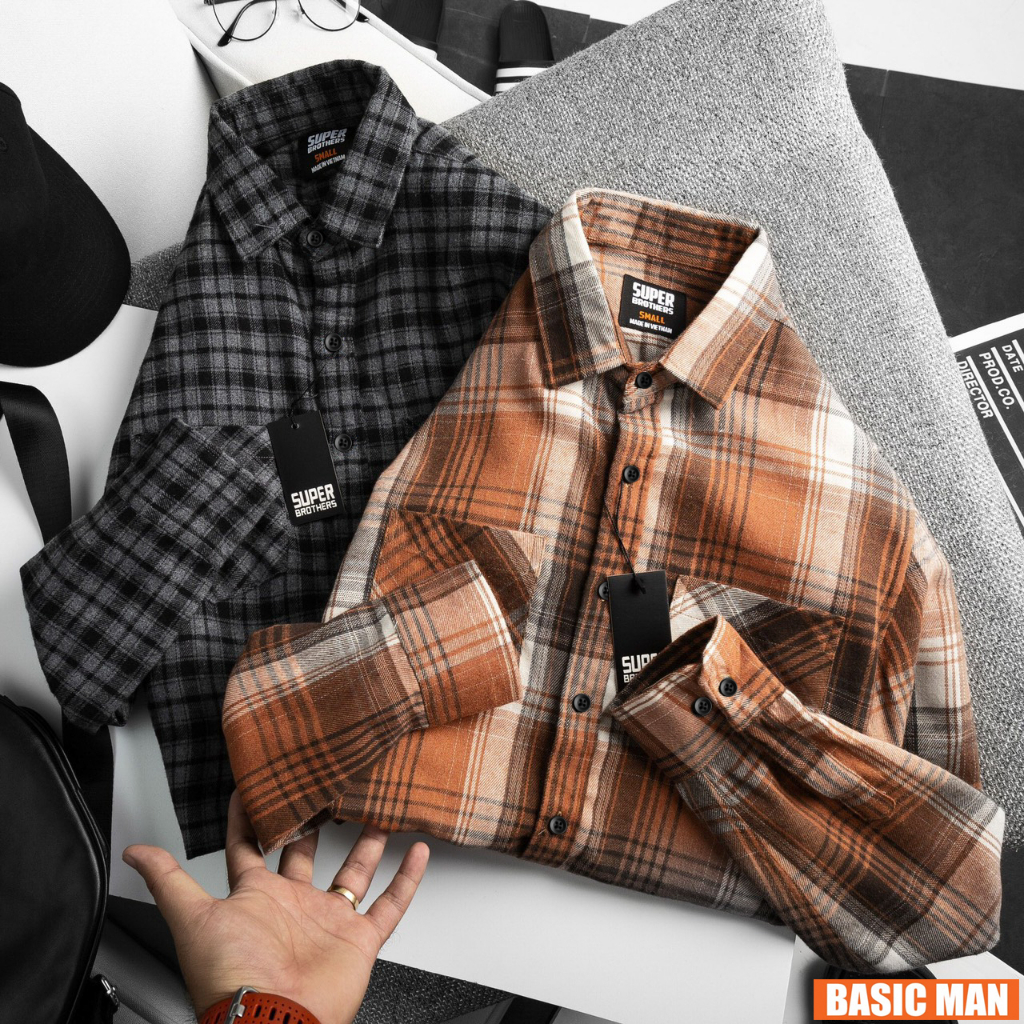 Áo Sơ Mi Nam Flannel Super Bros - Hàng Unisex Cao Cấp - Chất Liệu Mềm Mại - Form Slim Fit Tôn Dáng