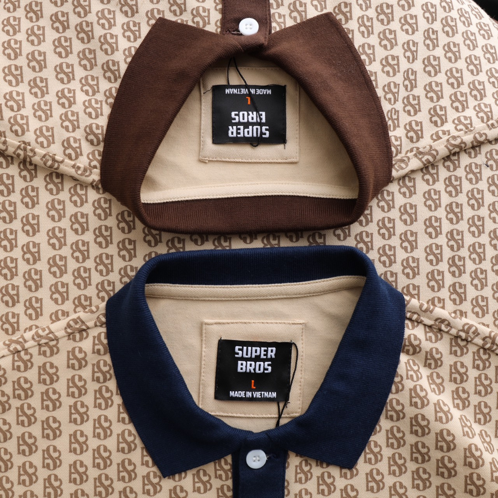 Áo polo nam monogram Super Bros hàng chính hãng, phong cách Hàn Quốc vintage với chất vải cá sấu cao cấp xịn đẹp
