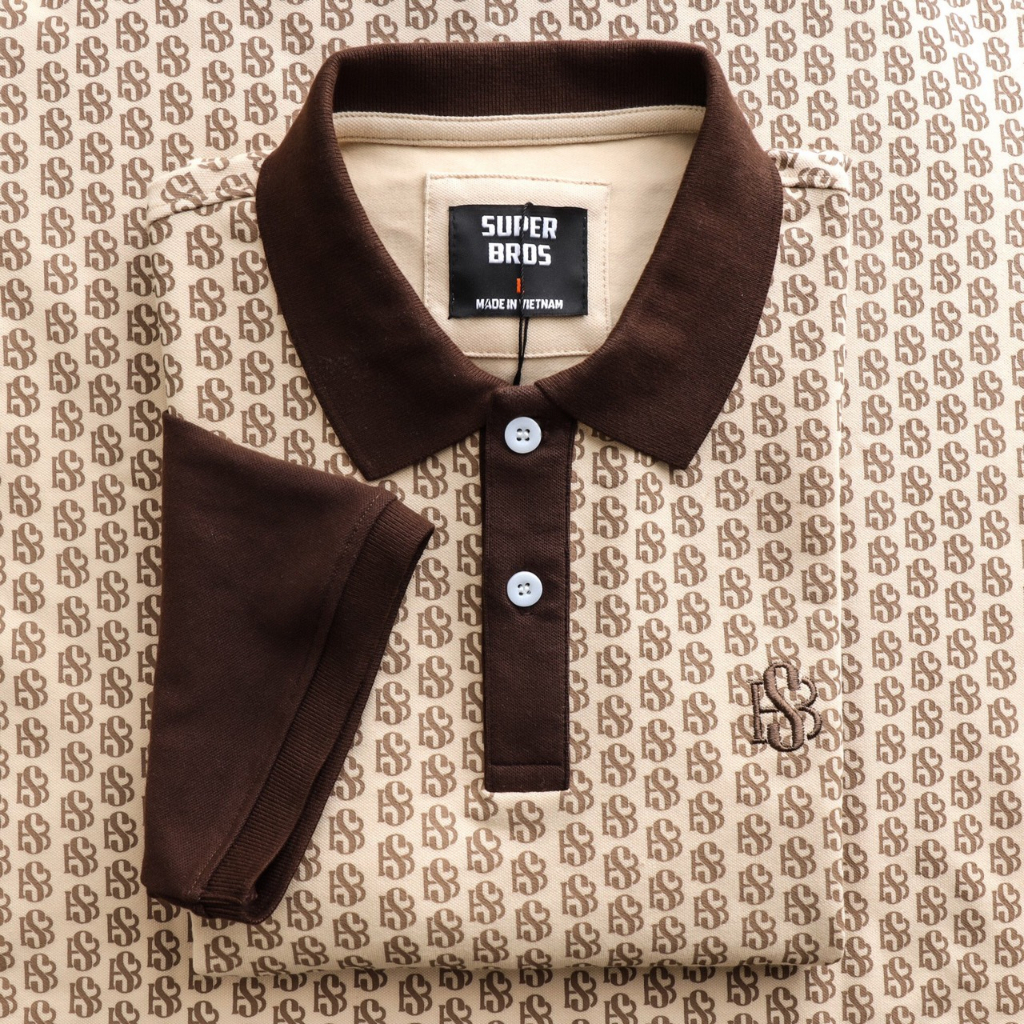 Áo polo nam monogram Super Bros hàng chính hãng, phong cách Hàn Quốc vintage với chất vải cá sấu cao cấp xịn đẹp