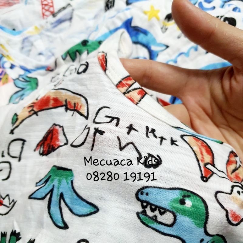 Bộ cộc tay cotton/ cotton xước vải xuất Hàn khủng long siêu nhân mặc nhà cho bé trai