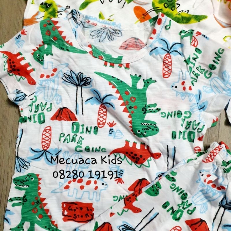 Bộ cộc tay cotton/ cotton xước vải xuất Hàn khủng long siêu nhân mặc nhà cho bé trai