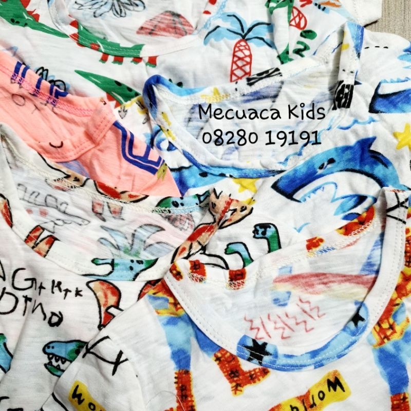 Bộ cộc tay cotton/ cotton xước vải xuất Hàn khủng long siêu nhân mặc nhà cho bé trai