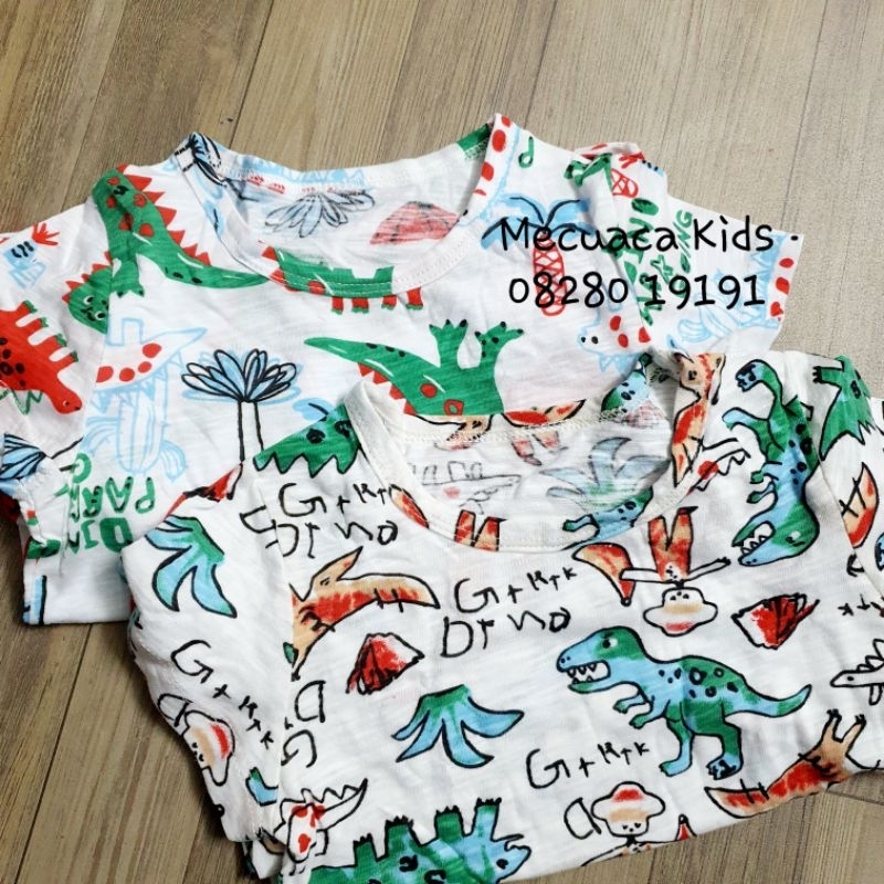 Bộ cộc tay cotton/ cotton xước vải xuất Hàn khủng long siêu nhân mặc nhà cho bé trai