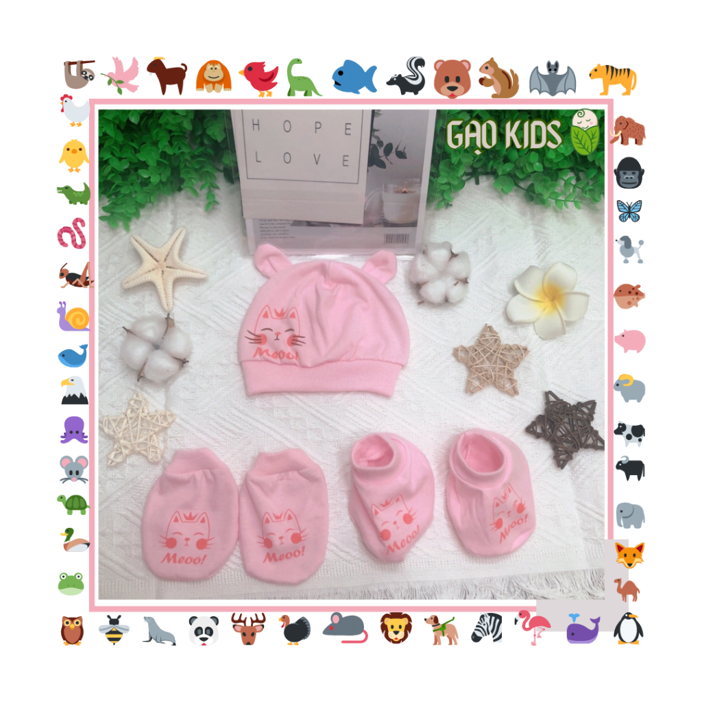 Bao tay chân cho bé  sơ sinh kèm mũ hàng cotton Việt Nam cao cấp