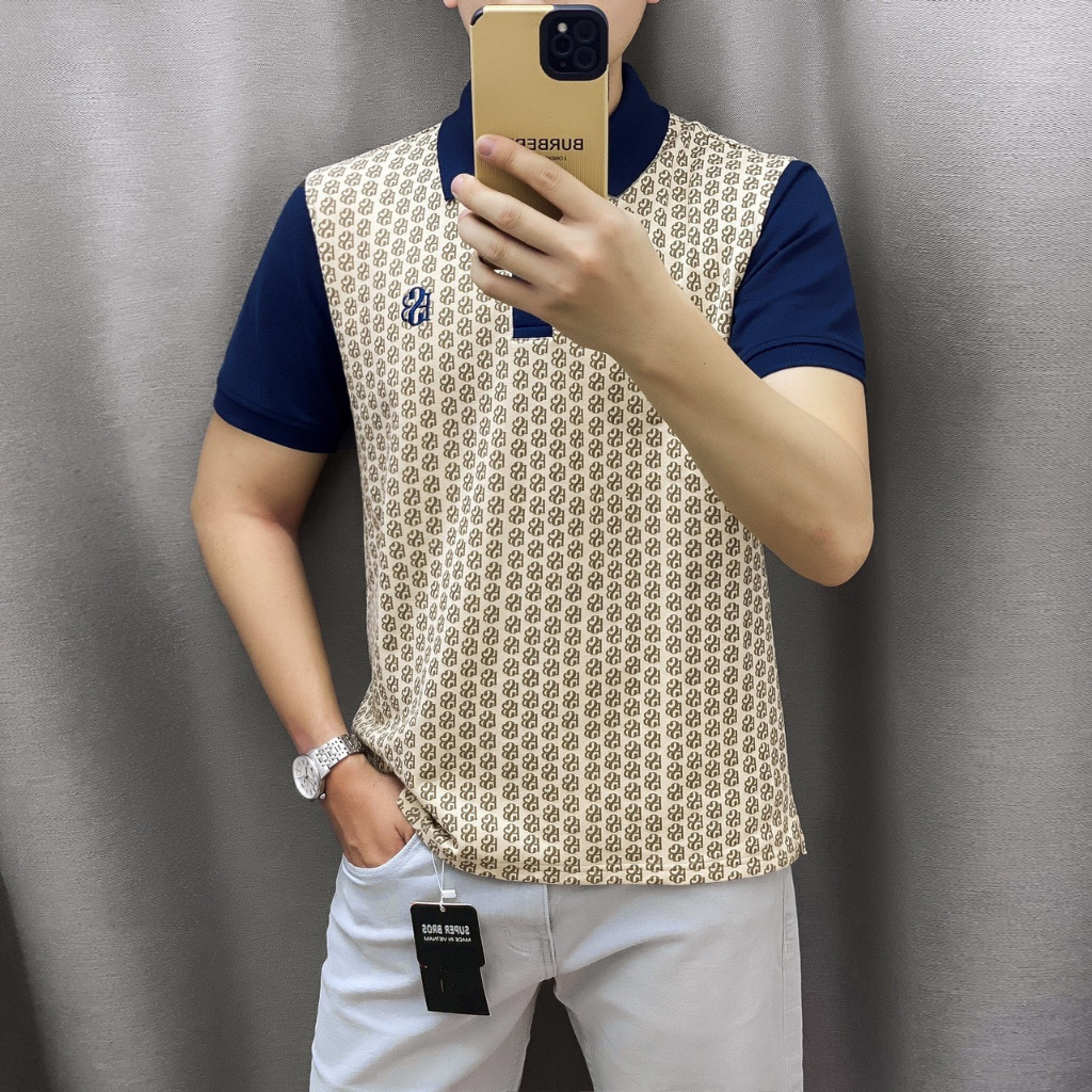Áo polo nam monogram Super Bros hàng chính hãng, phong cách Hàn Quốc vintage với chất vải cá sấu cao cấp xịn đẹp