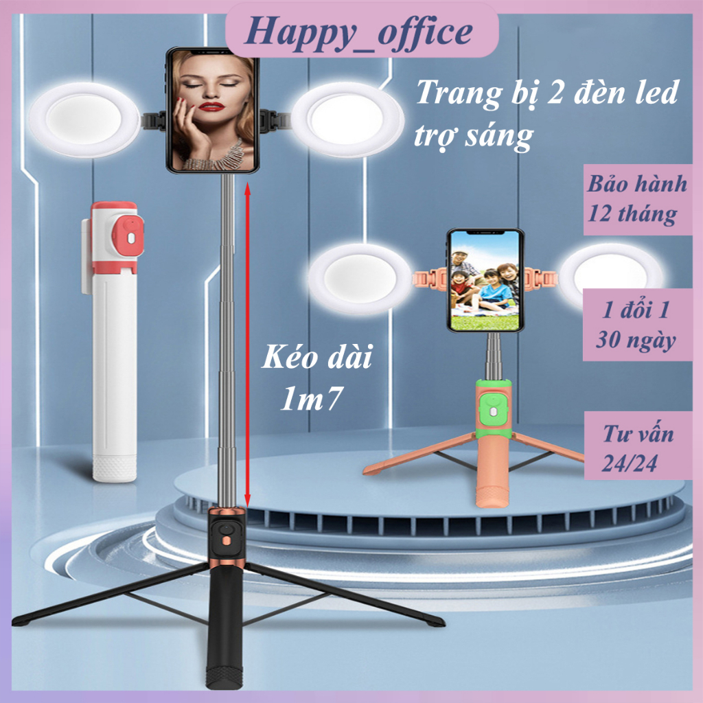 Gậy chụp ảnh 3 chân JC-18H, Gậy tự sướng có đèn trợ sáng, Điều khiển từ xa qua bluetooth, Gậy selfie dài 1m7
