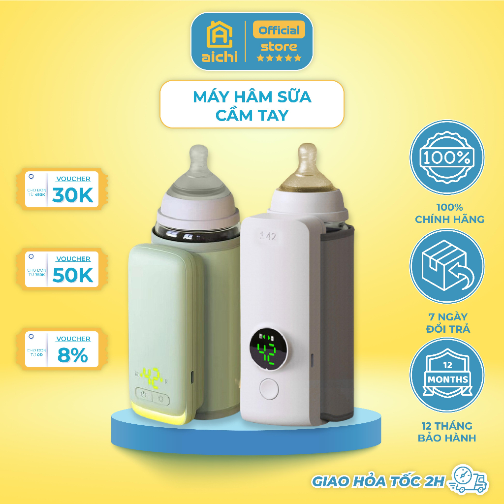 Máy Hâm Sữa Cầm Tay Không Dây Tích Điện Cho Bé, Máy Ủ Ấm Sữa Có Đèn Báo Ban Đêm, Làm Nóng Sữa Nhanh - Aichi House