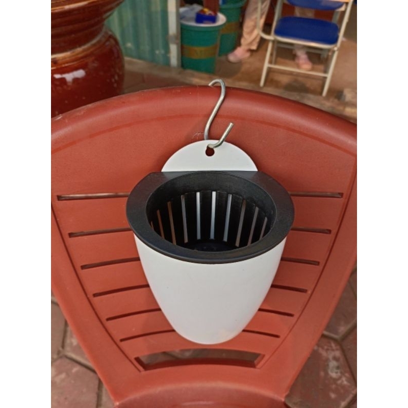 Chậu nhựa thủy sinh bán nguyệt 13x13cm, 18x15cm kèm rọ, móc sắt, dây hút nước _Chậu ốp treo tường trồng cây thủy canh