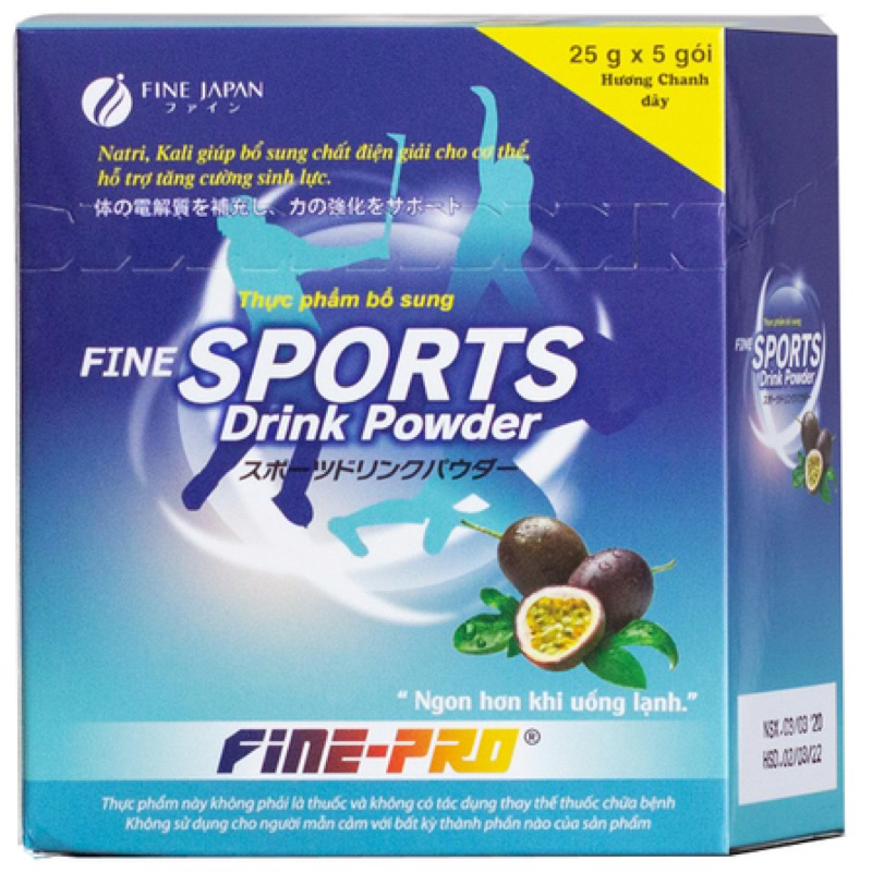 Bột pha Fine Sports Drink Powder hương chanh dây bù điện giải cơ thể (5 gói x 25g)