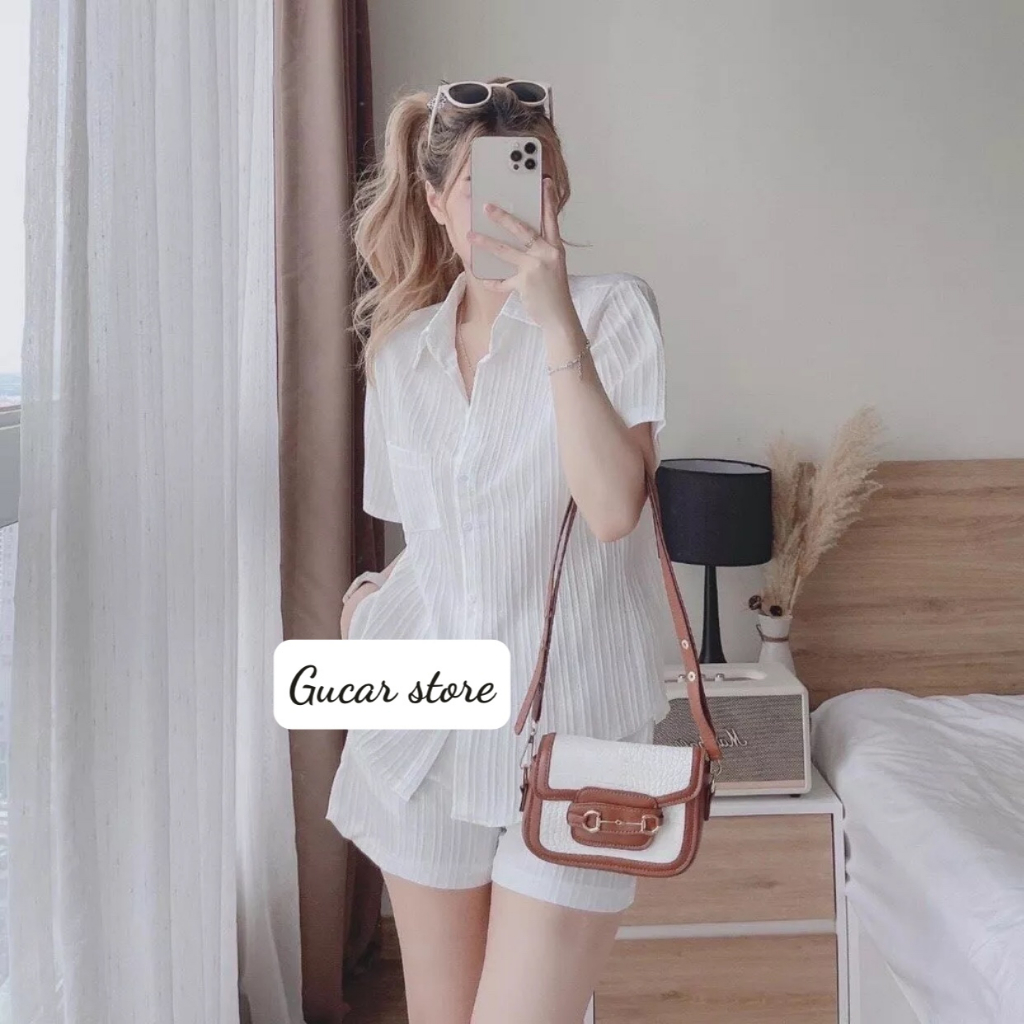 SET BỘ ĐỒ ÁO SƠ MI ĐŨI GÂN+ QUẦN ĐÙI DÁNG THỤNG SIÊU CÁ TÍNH