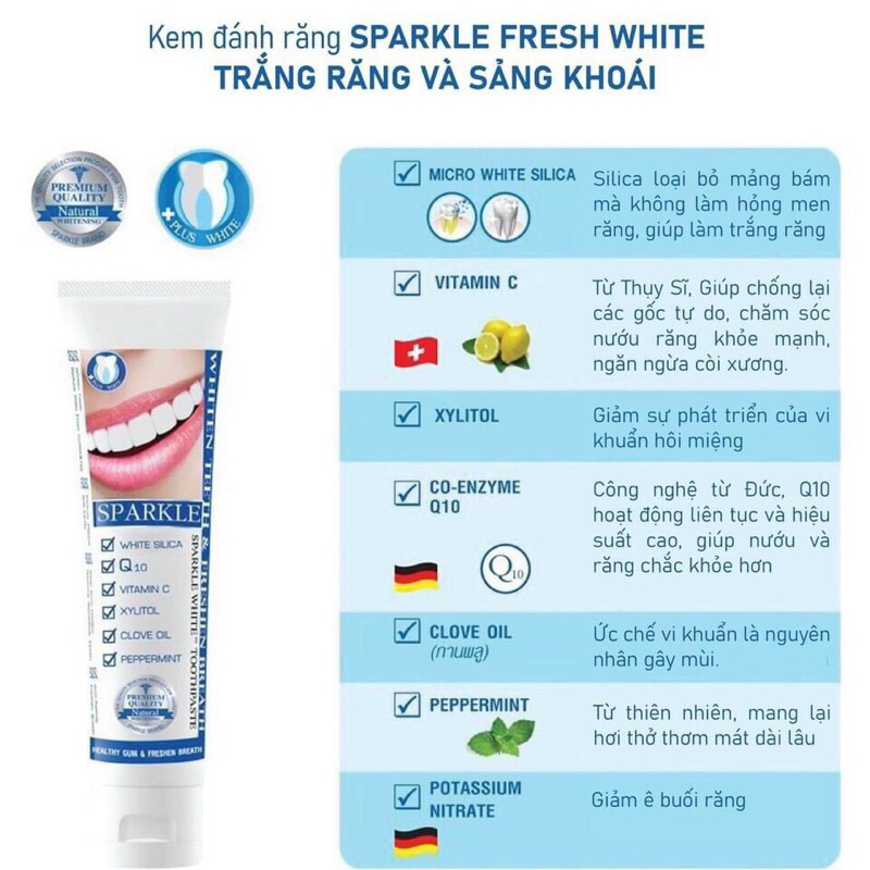🥎 kem đánh răng siêu trắng Sparkle Thái lan 100g