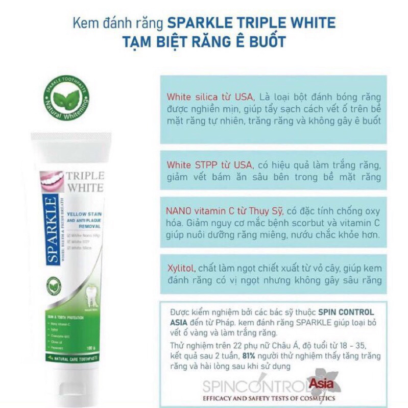 🥎 kem đánh răng siêu trắng Sparkle Thái lan 100g