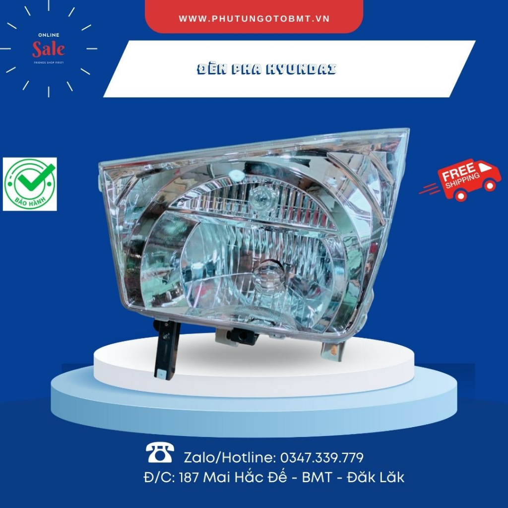 Đèn pha xe tải Hyundai HD65, HD72, HD80. Trái và phải khác nhau, xi nhan rời, không kèm theo bóng