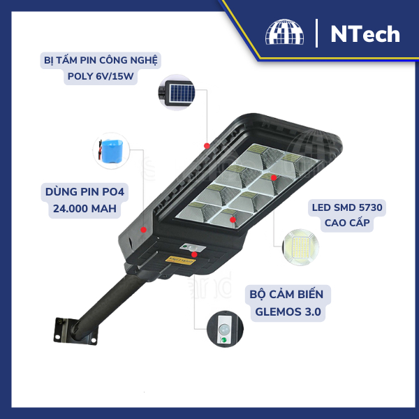Đèn năng lượng mặt trời Jindian- Đèn đường NLMT  Công suất 400W -Khung ABS- Chip Led "SMD"