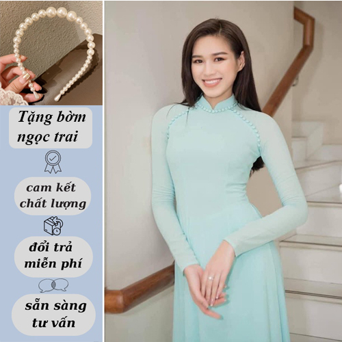Áo dài truyền thống 4 tà 🌿tặng bờm🌿 lụa cát Chiffon cao cấp thiết kế hàng cúc bọc vải lụa viền cổ