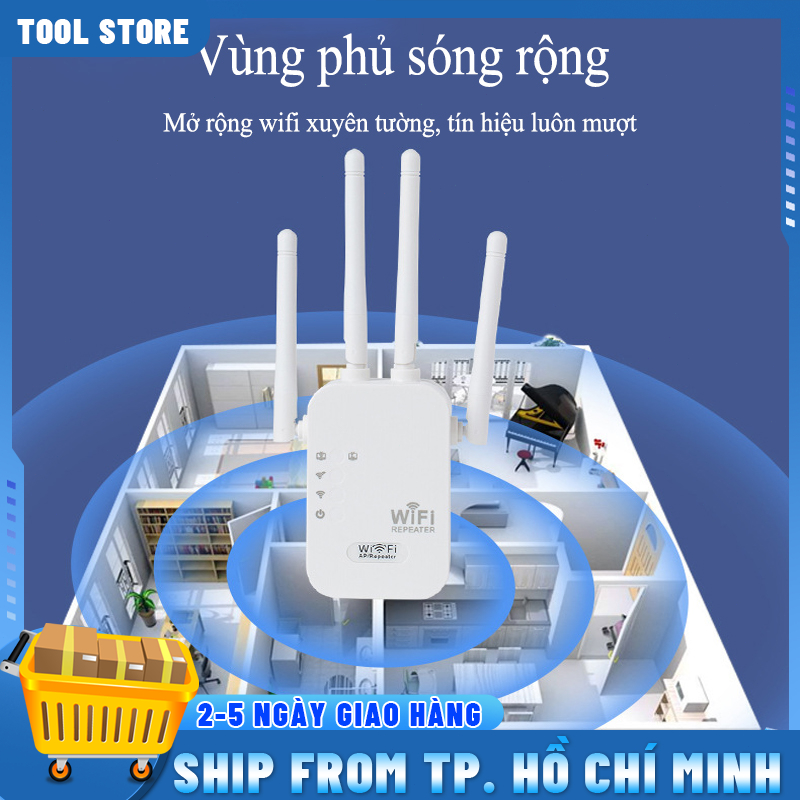 Kích Sóng Wifi 4 Râu Ăng Ten Phát Xuyên Tường Chuẩn N Tốc Độ 300mbps Màu Trắng Bộ Kích Sóng Wifi Thu Phát Mở Rộng Sóng