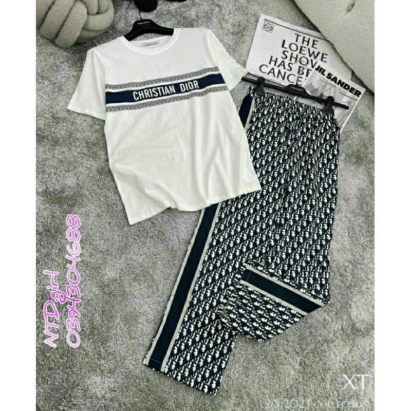 Hàng nhập - Set bộ nữ áo thun quần jean ống suông in chữ, sét đồ thời trang trẻ trung sành điệu
