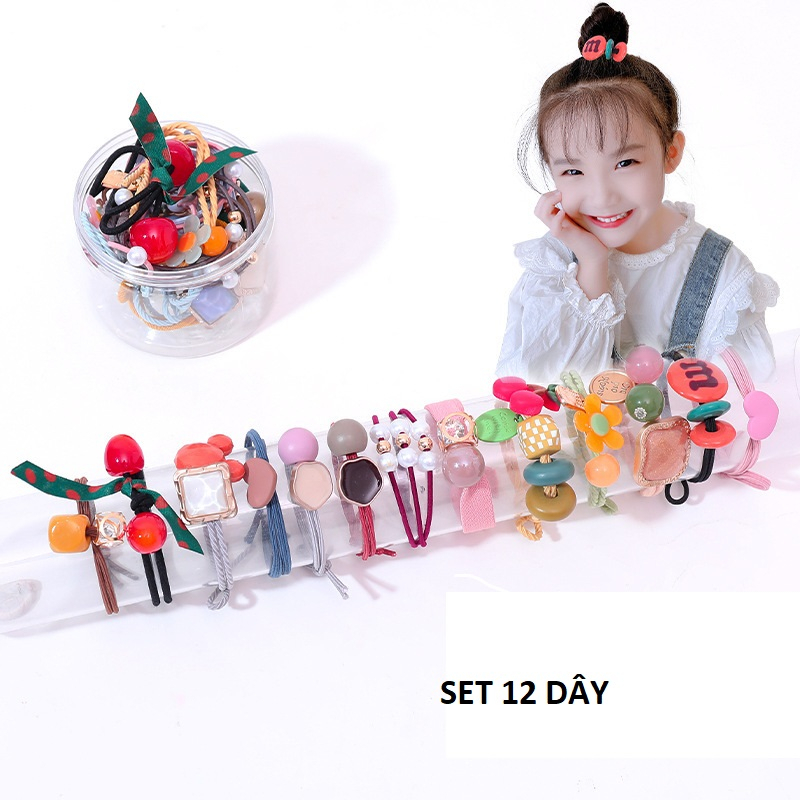Set dây buộc tóc thun nhiều chi tiết cho trẻ em và người lớn đều dùng được đựng trong hộp gọn gàng