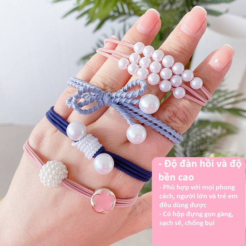 Set dây buộc tóc thun nhiều chi tiết cho trẻ em và người lớn đều dùng được đựng trong hộp gọn gàng