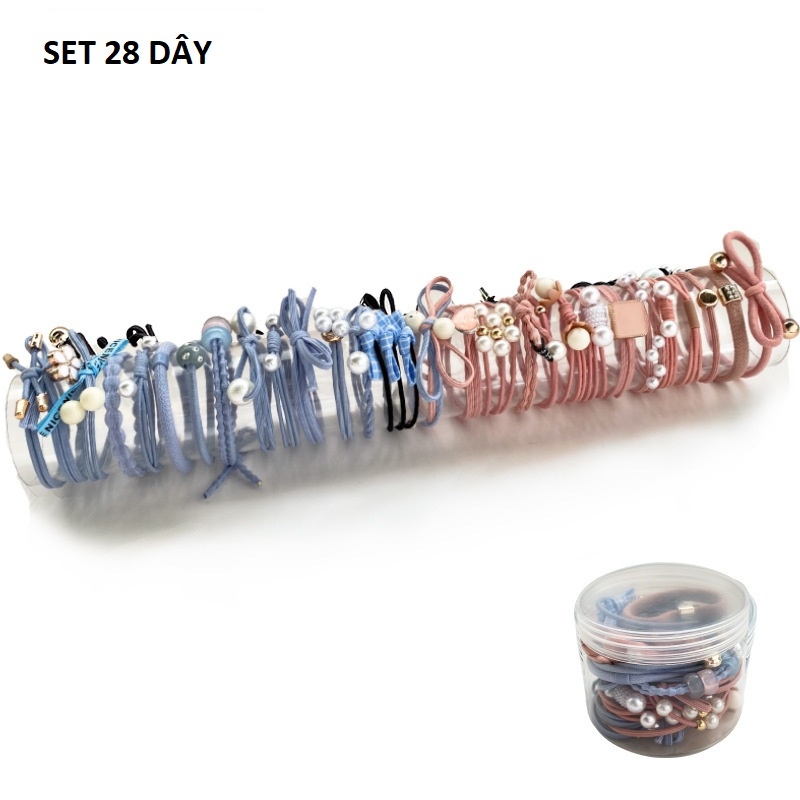 Set dây buộc tóc thun nhiều chi tiết cho trẻ em và người lớn đều dùng được đựng trong hộp gọn gàng
