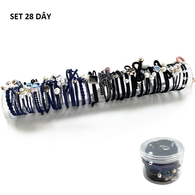Set dây buộc tóc thun nhiều chi tiết cho trẻ em và người lớn đều dùng được đựng trong hộp gọn gàng