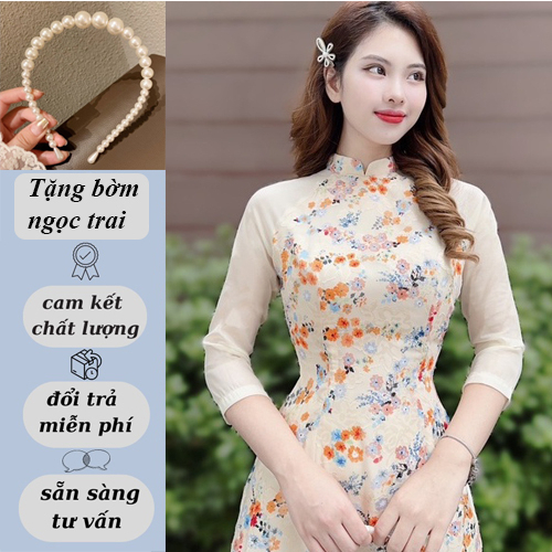 Áo dài cách tân 4 tà Áo dài cách tân 4 tà 🌿tặng bờm🌿thiết kế tay bồng đính hoa ngực von tơ lót lụa Tây Thi cho chị em dự
