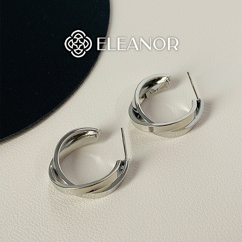 Bông tai nữ chuôi bạc 925 Eleanor Accessories viền trơn phong cách basic phụ kiện trang sức 5718