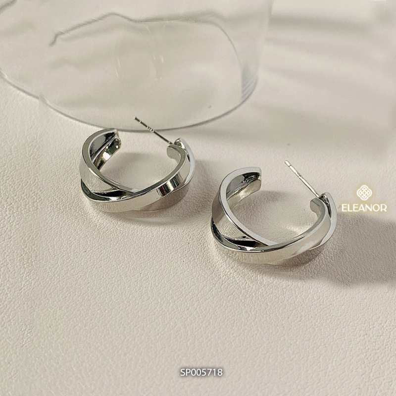 Bông tai nữ chuôi bạc 925 Eleanor Accessories viền trơn phong cách basic phụ kiện trang sức 5718