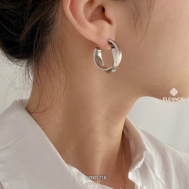 Bông tai nữ chuôi bạc 925 Eleanor Accessories viền trơn phong cách basic phụ kiện trang sức 5718