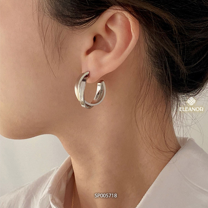Bông tai nữ chuôi bạc 925 Eleanor Accessories viền trơn phong cách basic phụ kiện trang sức 5718