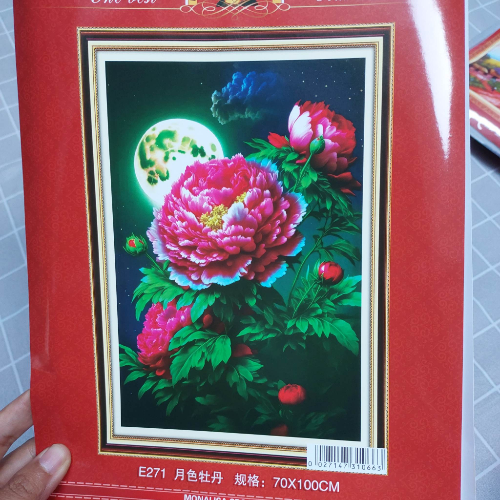 Tranh thêu chữ thập hoa mẫu đơn mẫu mới về 70*100cm